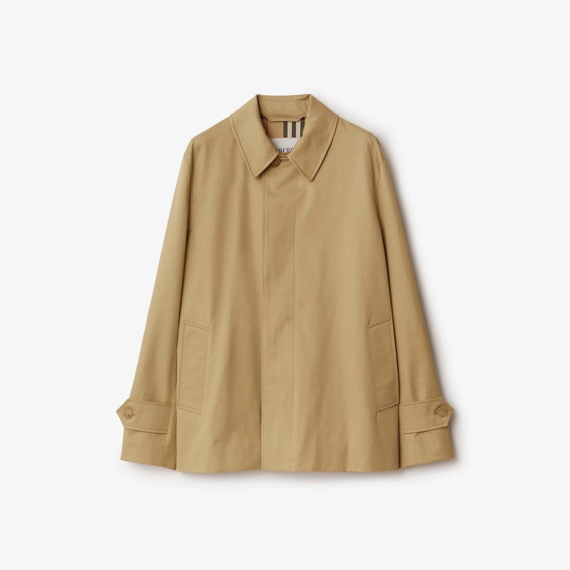 New Burberry Short Gabardine Car Coat Flax