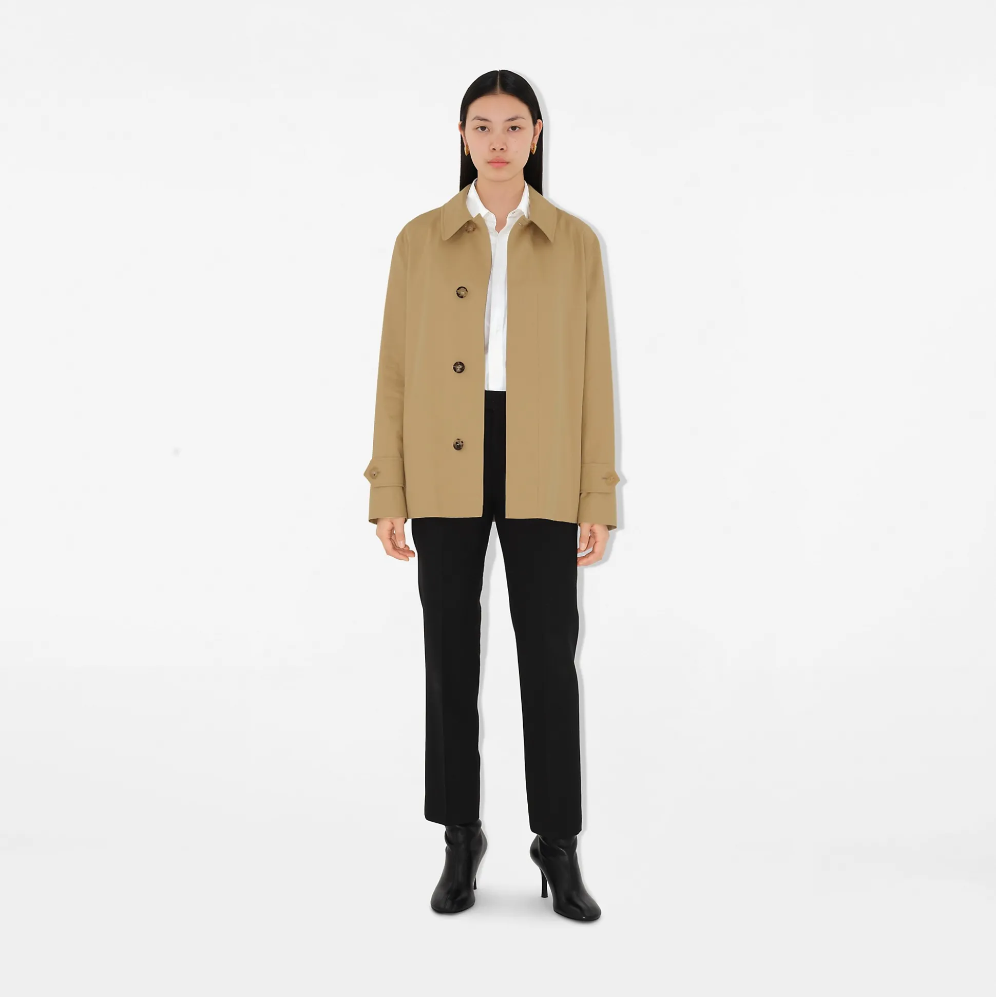 New Burberry Short Gabardine Car Coat Flax