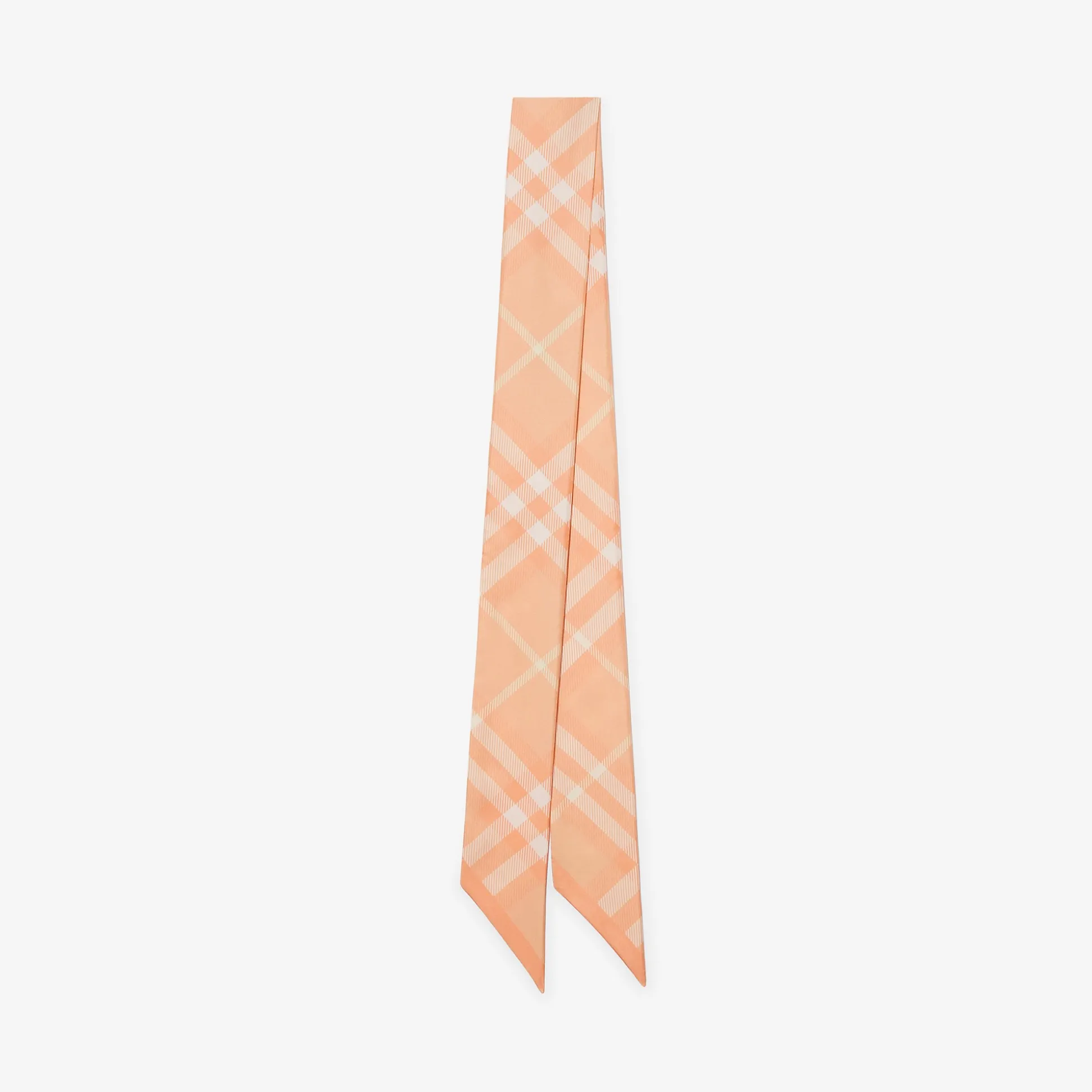 Shop Burberry Skinny Check Silk Scarf Peach