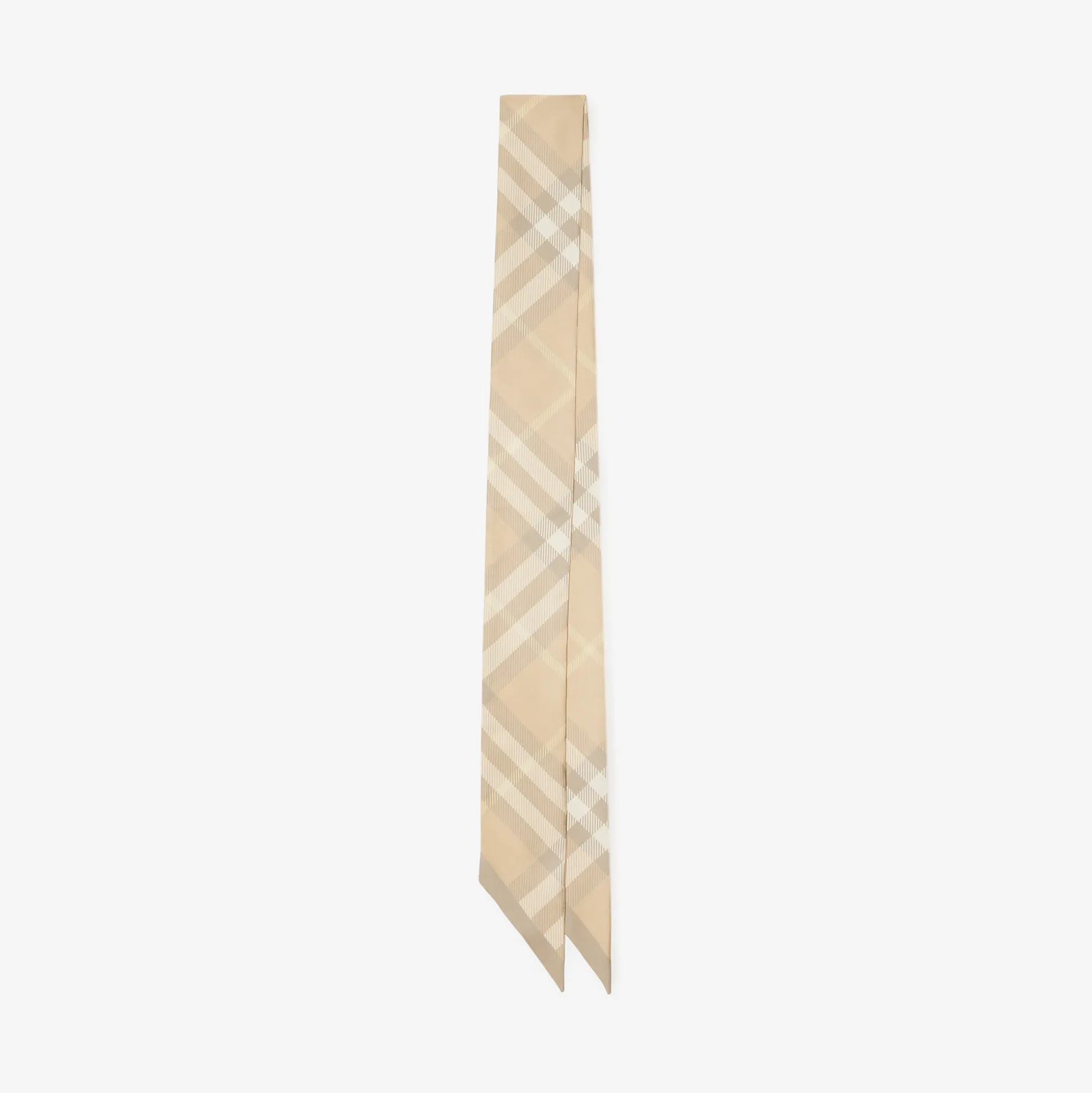 Shop Burberry Skinny Check Silk Scarf Flax