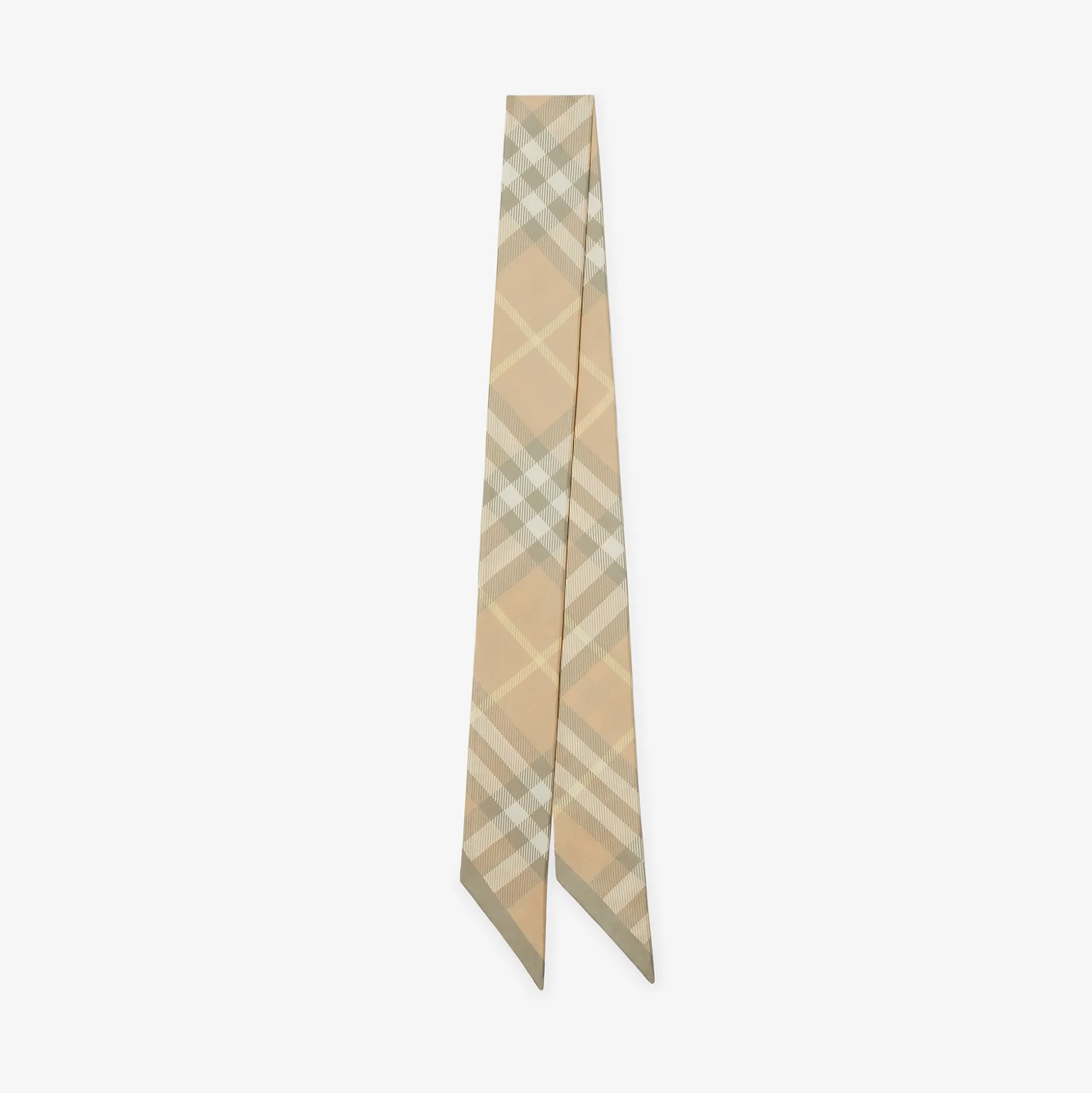 Clearance Burberry Skinny Check Silk Scarf Flax