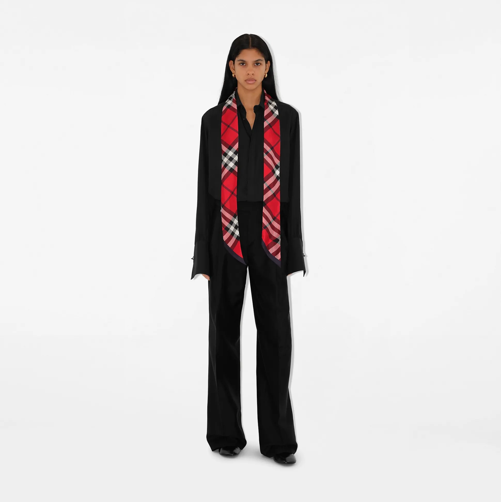 Hot Burberry Skinny Check Silk Scarf Scarlet