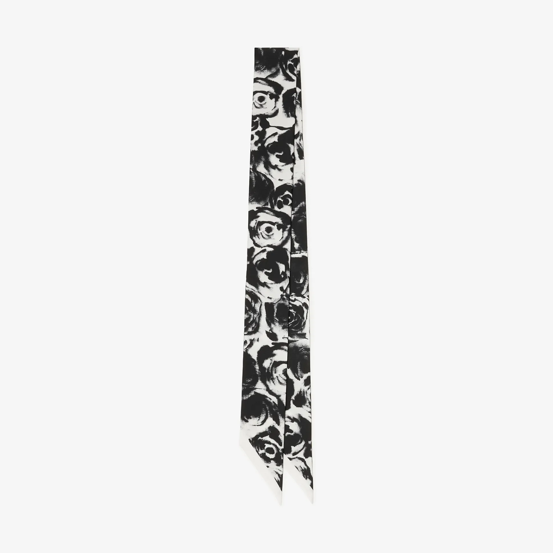 Clearance Burberry Skinny Reversible Rose Silk Scarf Black