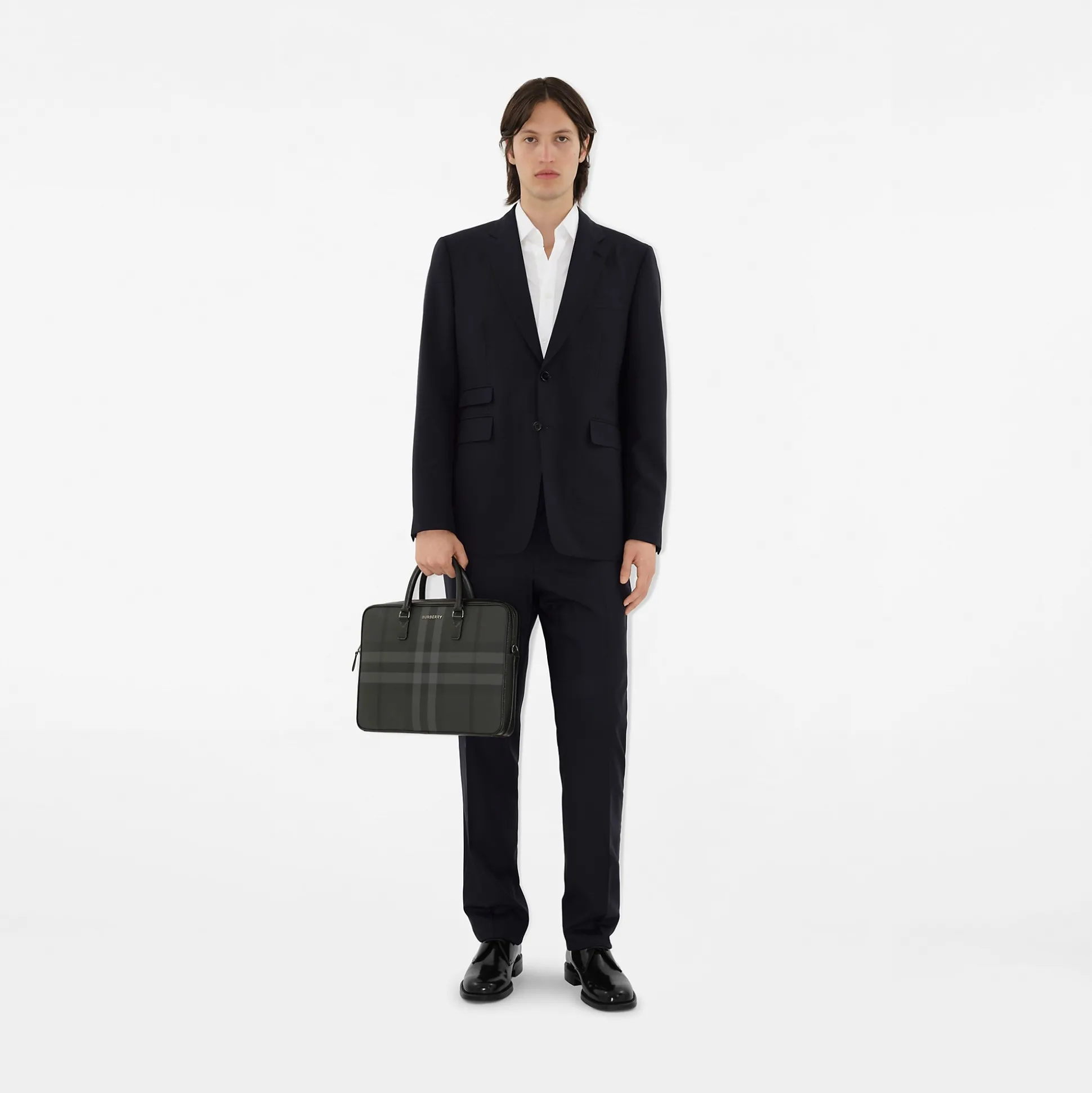 New Burberry Slim Ainsworth Briefcase Charcoal