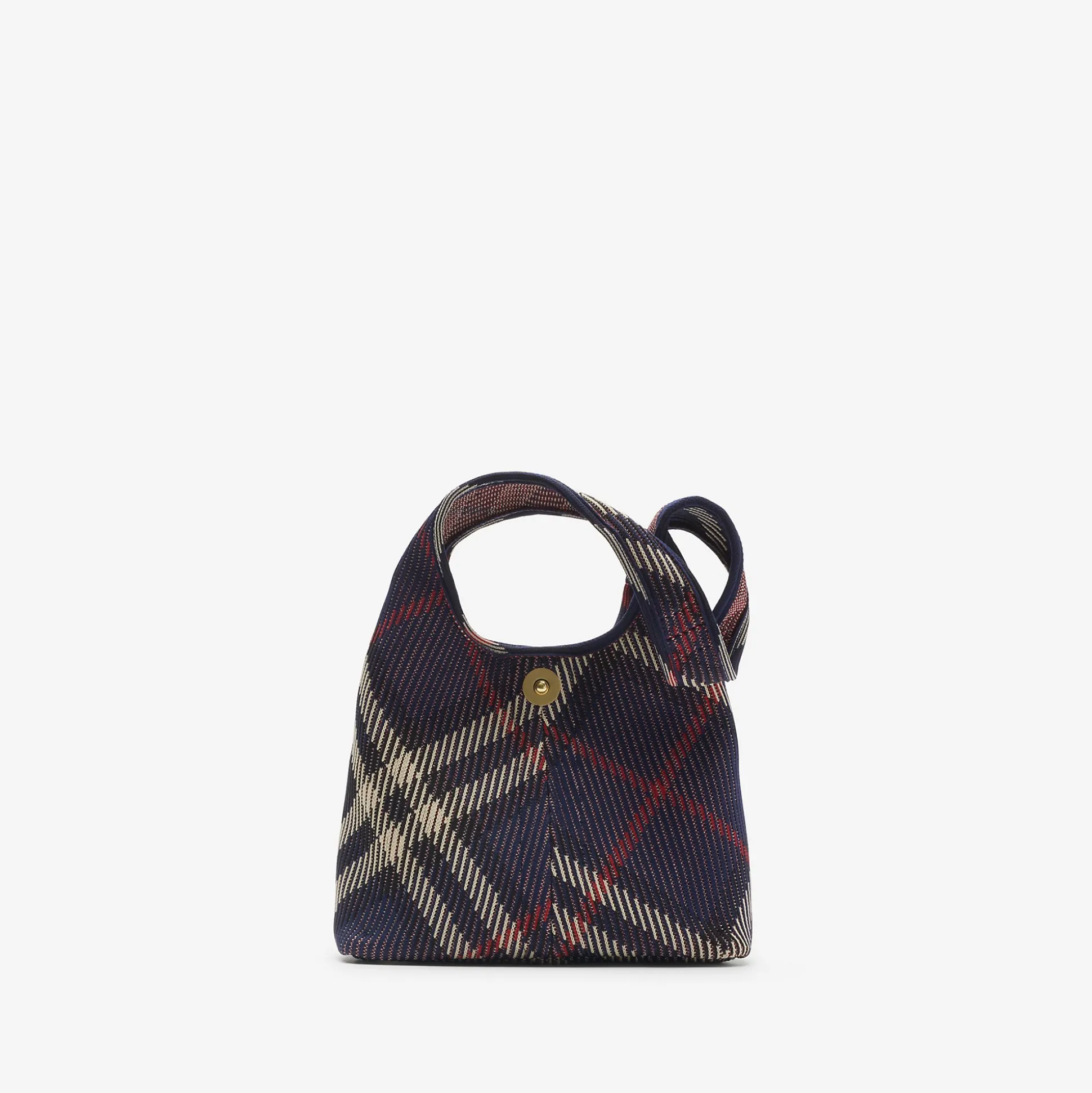 Outlet Burberry Small Check Knitted Shoulder Bag Marine