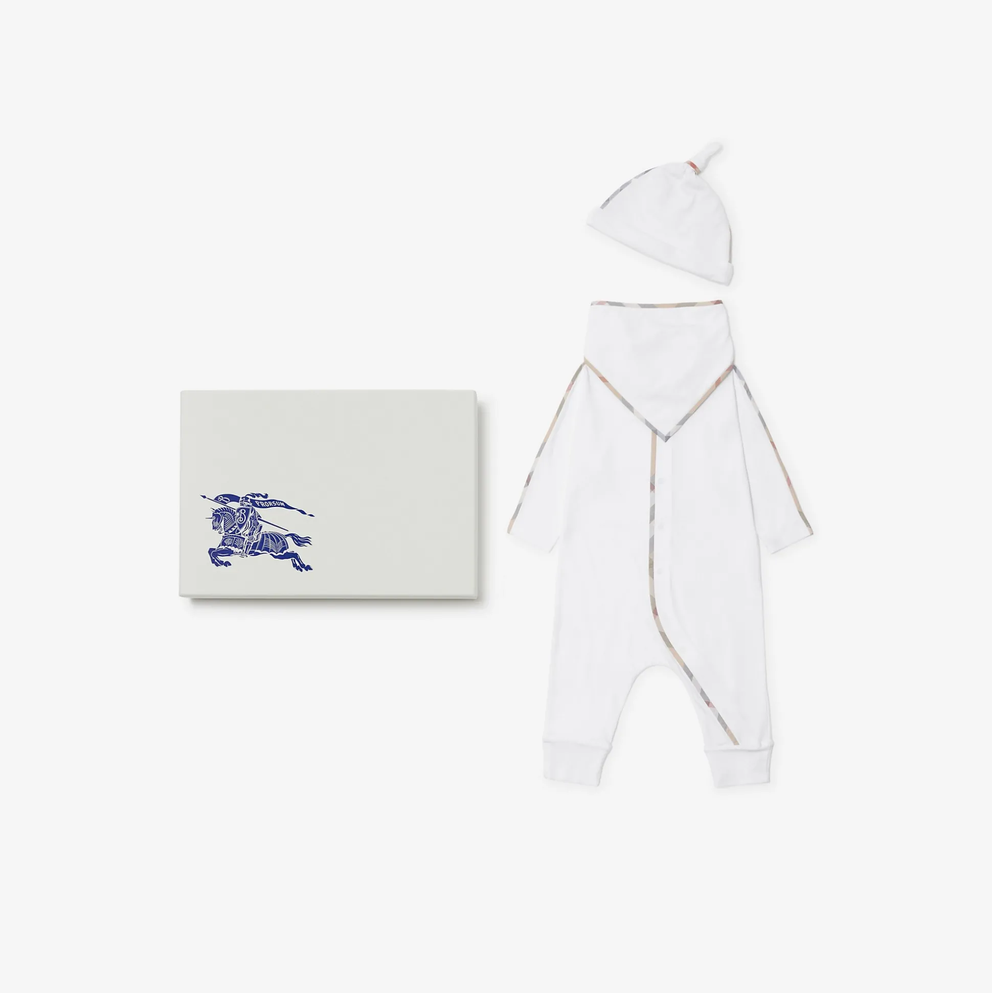 New Burberry Stretch Cotton Three-piece Baby Gift Set White