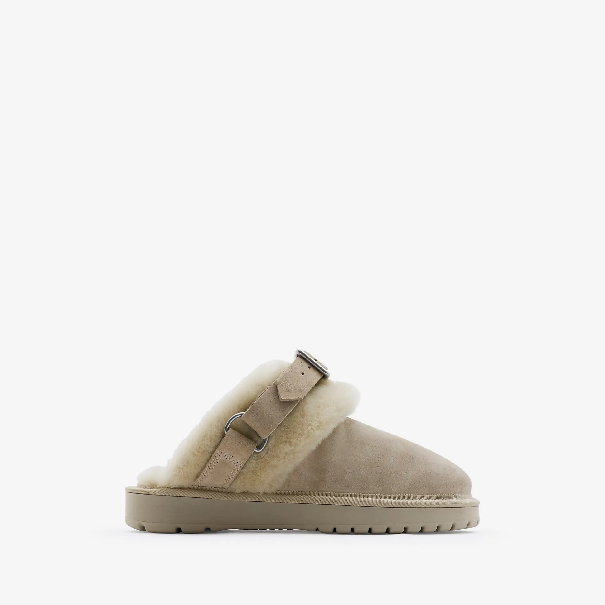 Hot Burberry Suede and Shearling Chubby Mules Hunter