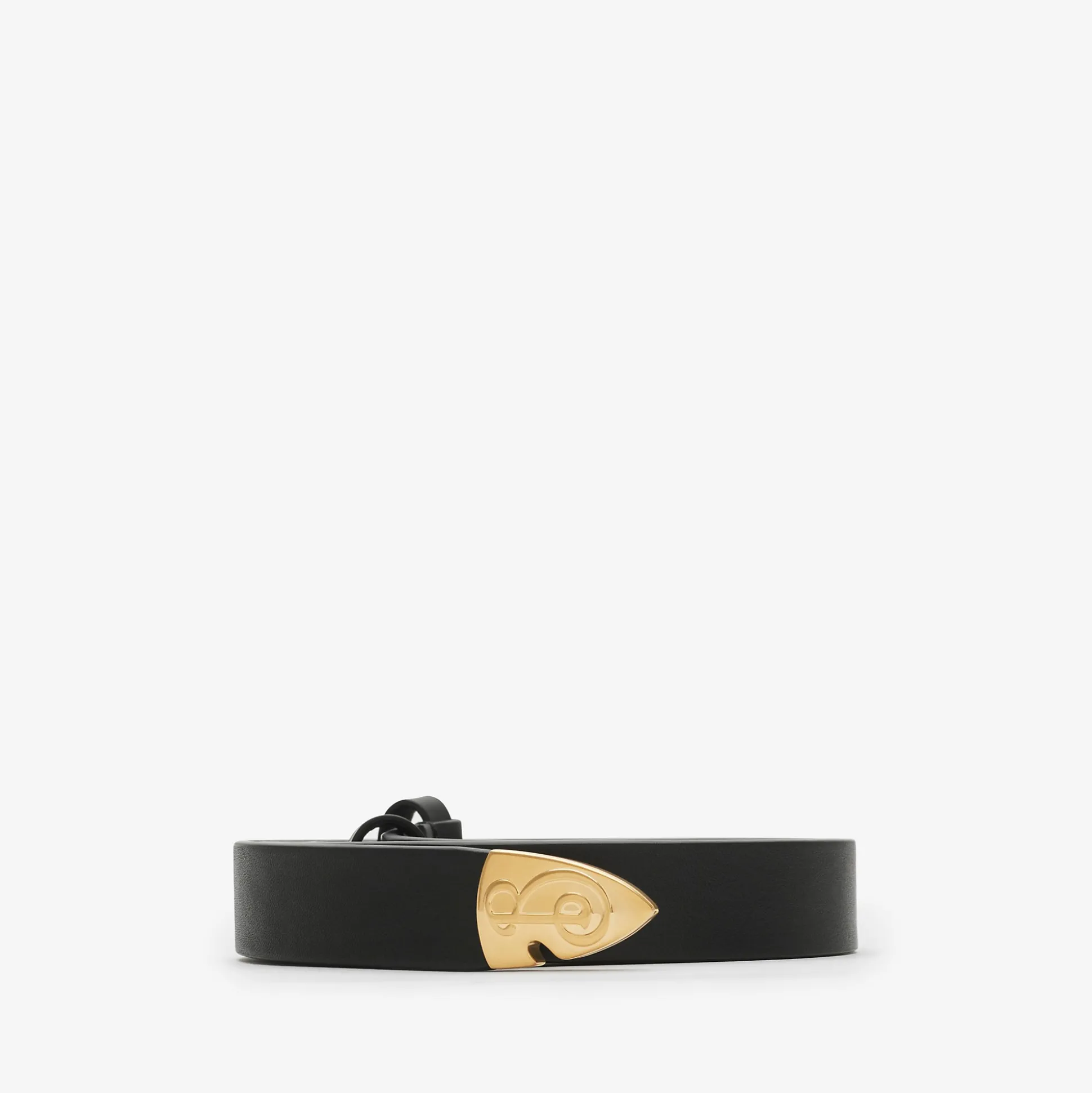 Clearance Burberry Thin Leather B Shield End Belt Black