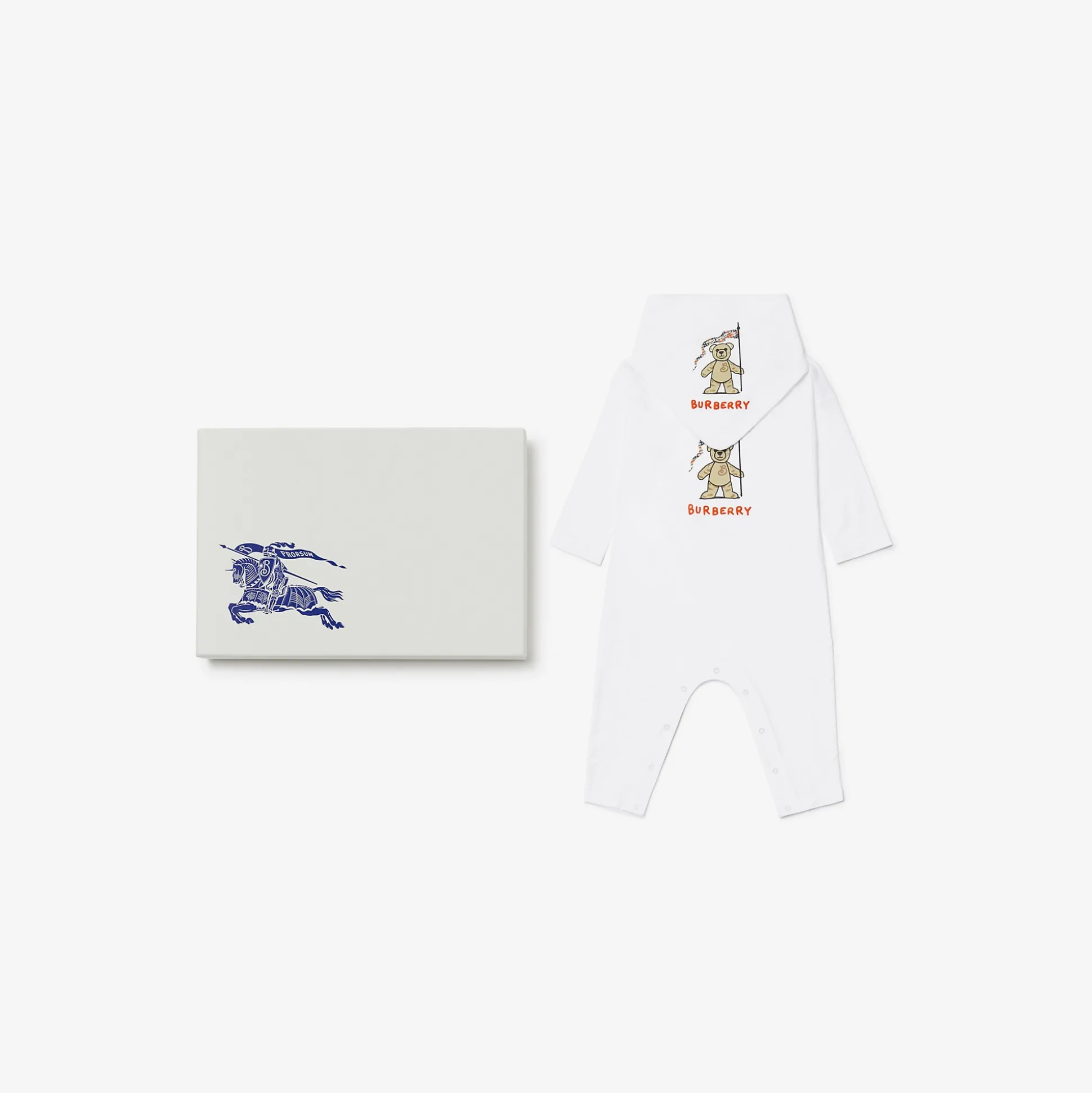 Best Sale Burberry Thomas Bear Cotton Two-piece Baby Gift Set White