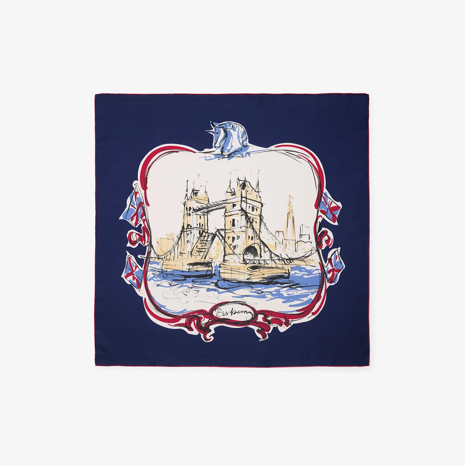 Shop Burberry Tower Bridge Silk Scarf Knight