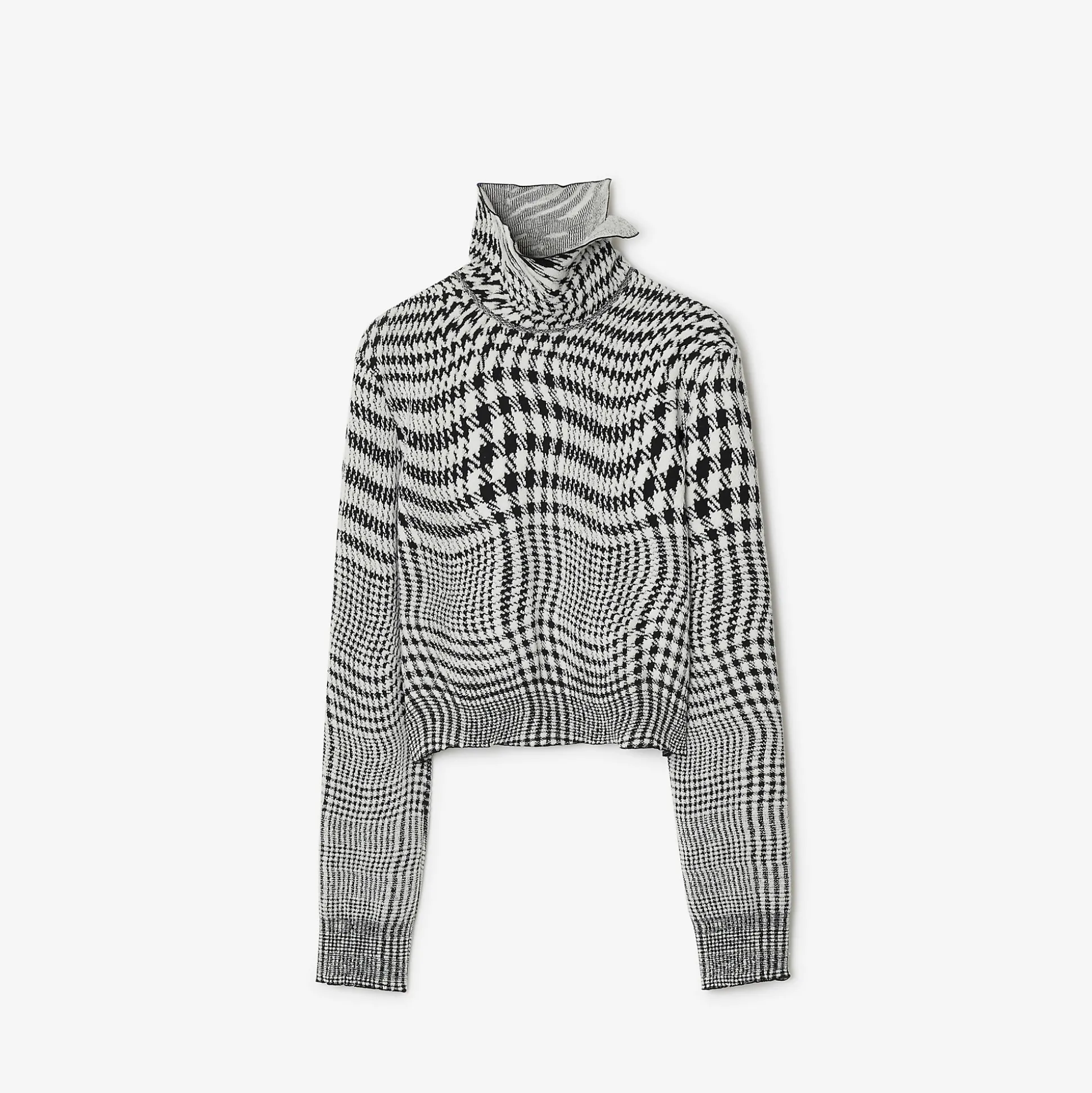 Shop Burberry Warped Houndstooth Wool Blend Sweater Monochrome