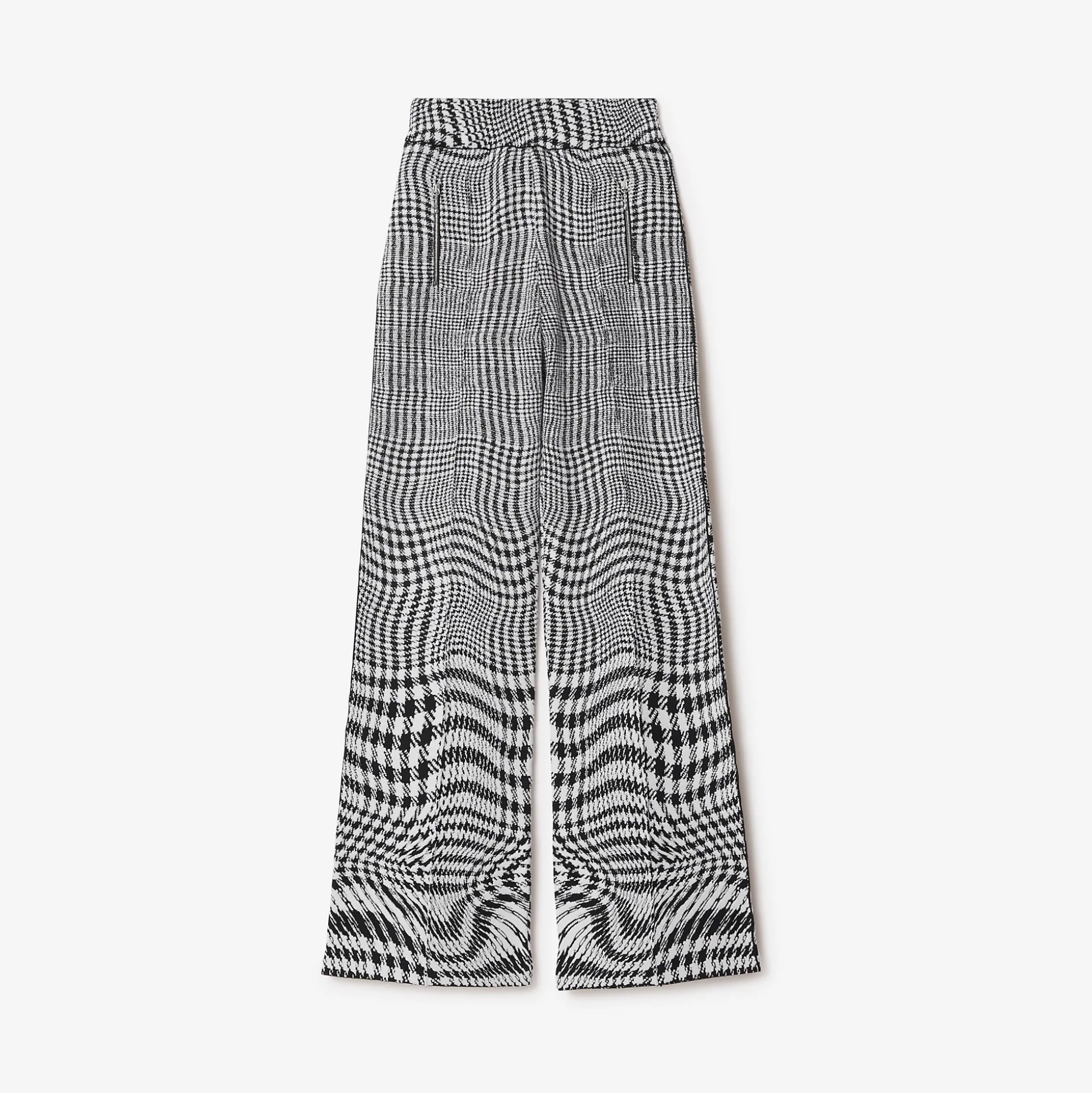 Flash Sale Burberry Warped Houndstooth Wool Blend Trousers Monochrome