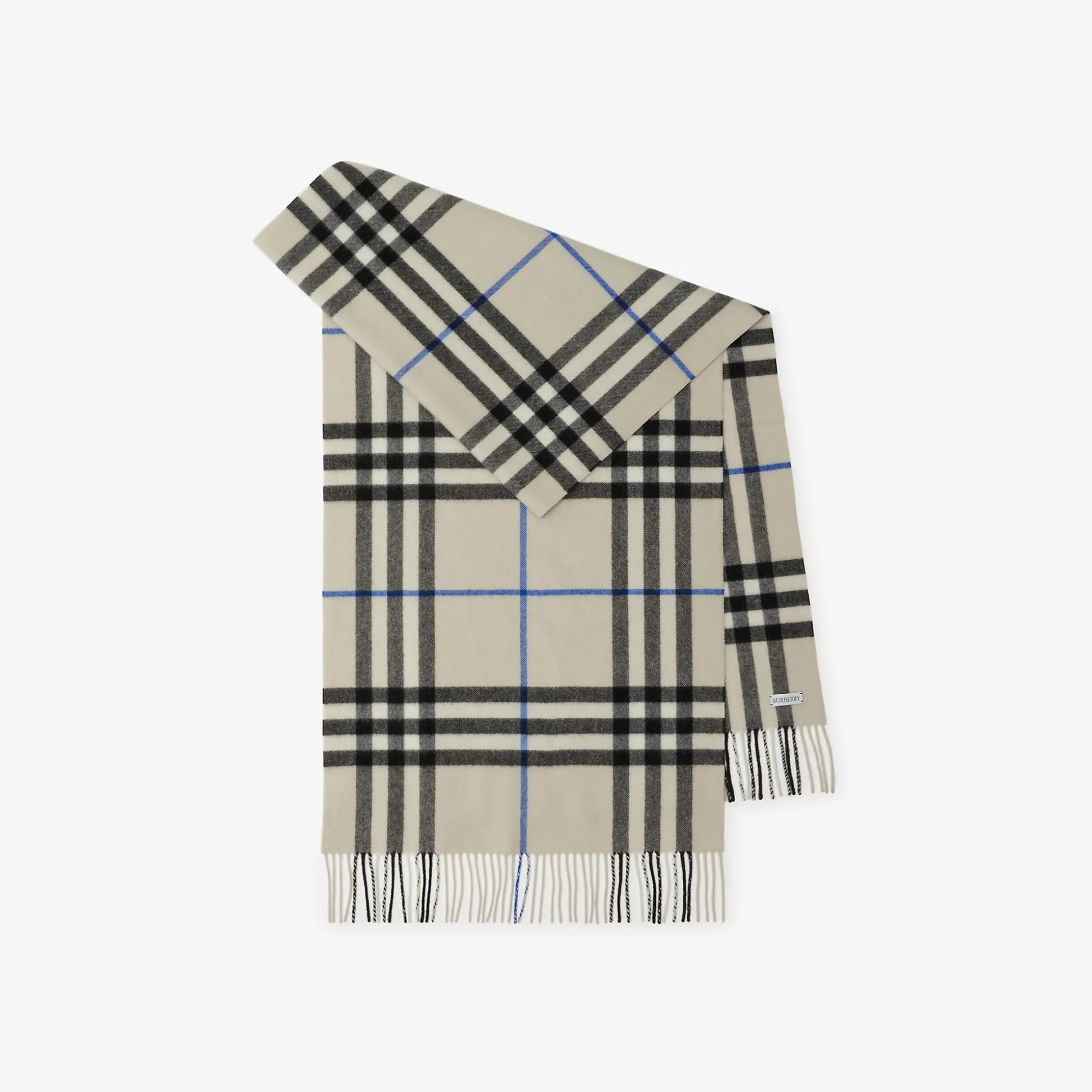 Shop Burberry Wide Check Cashmere Scarf Lichen