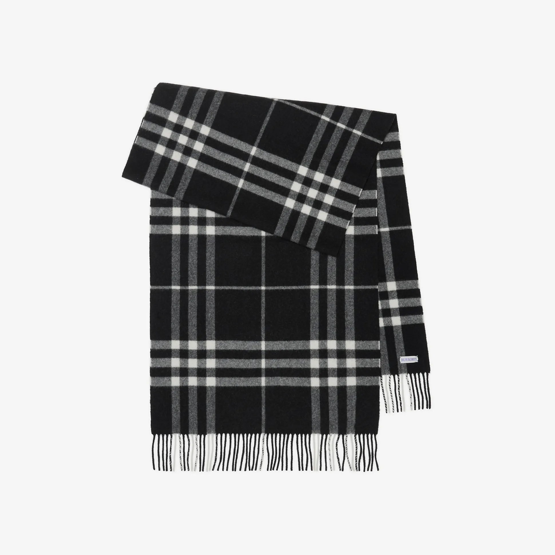 Outlet Burberry Wide Check Cashmere Scarf Black/calico