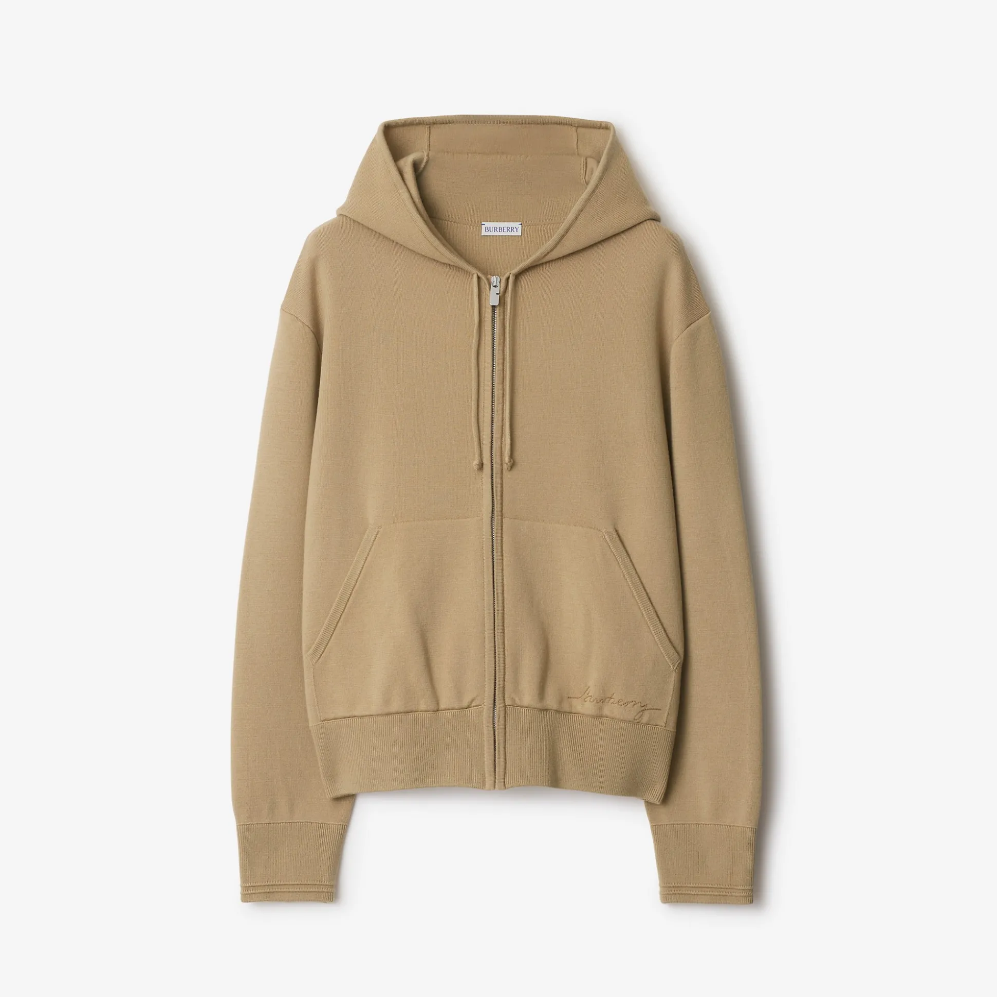 Cheap Burberry Wool Blend Zip Hoodie Sand