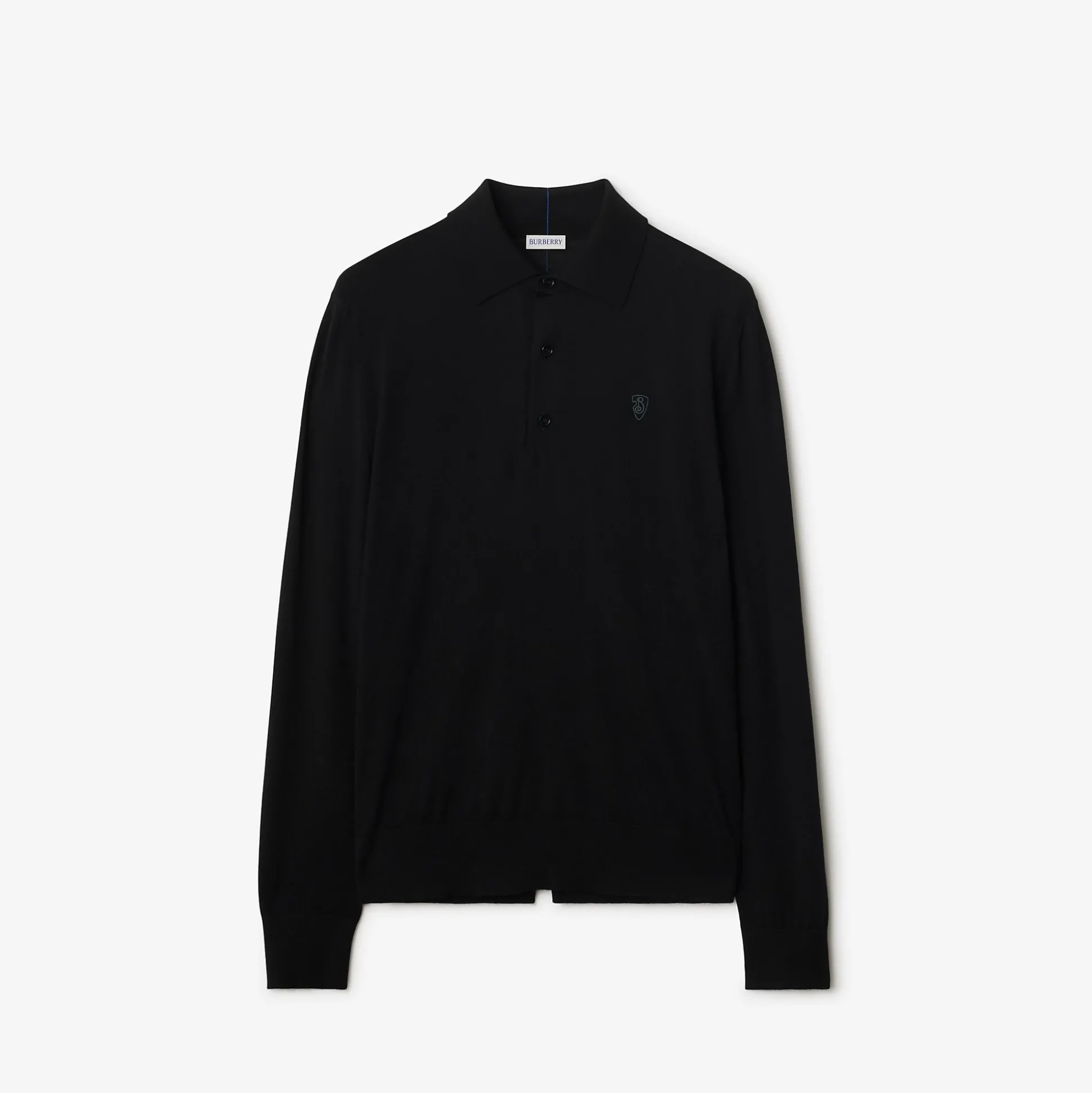 Shop Burberry Wool Polo Shirt Black