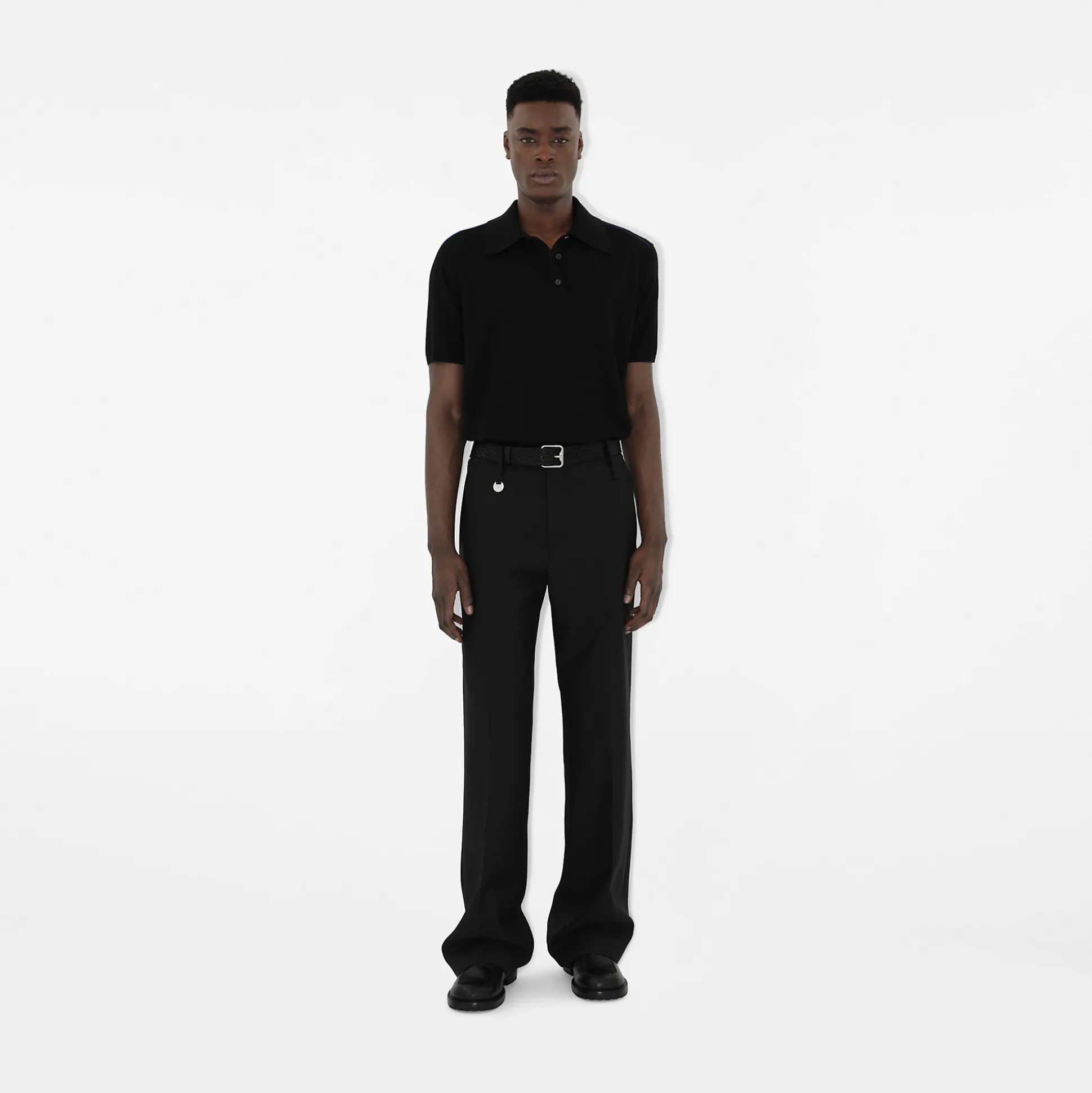 Outlet Burberry Wool Polo Shirt Black