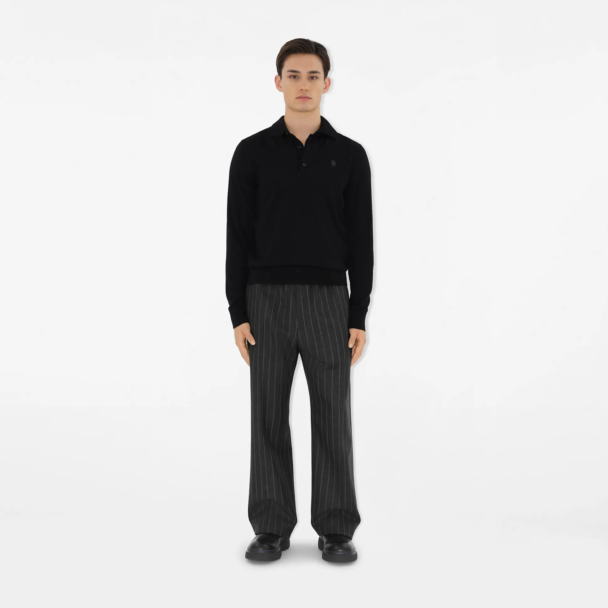 Shop Burberry Wool Polo Shirt Black