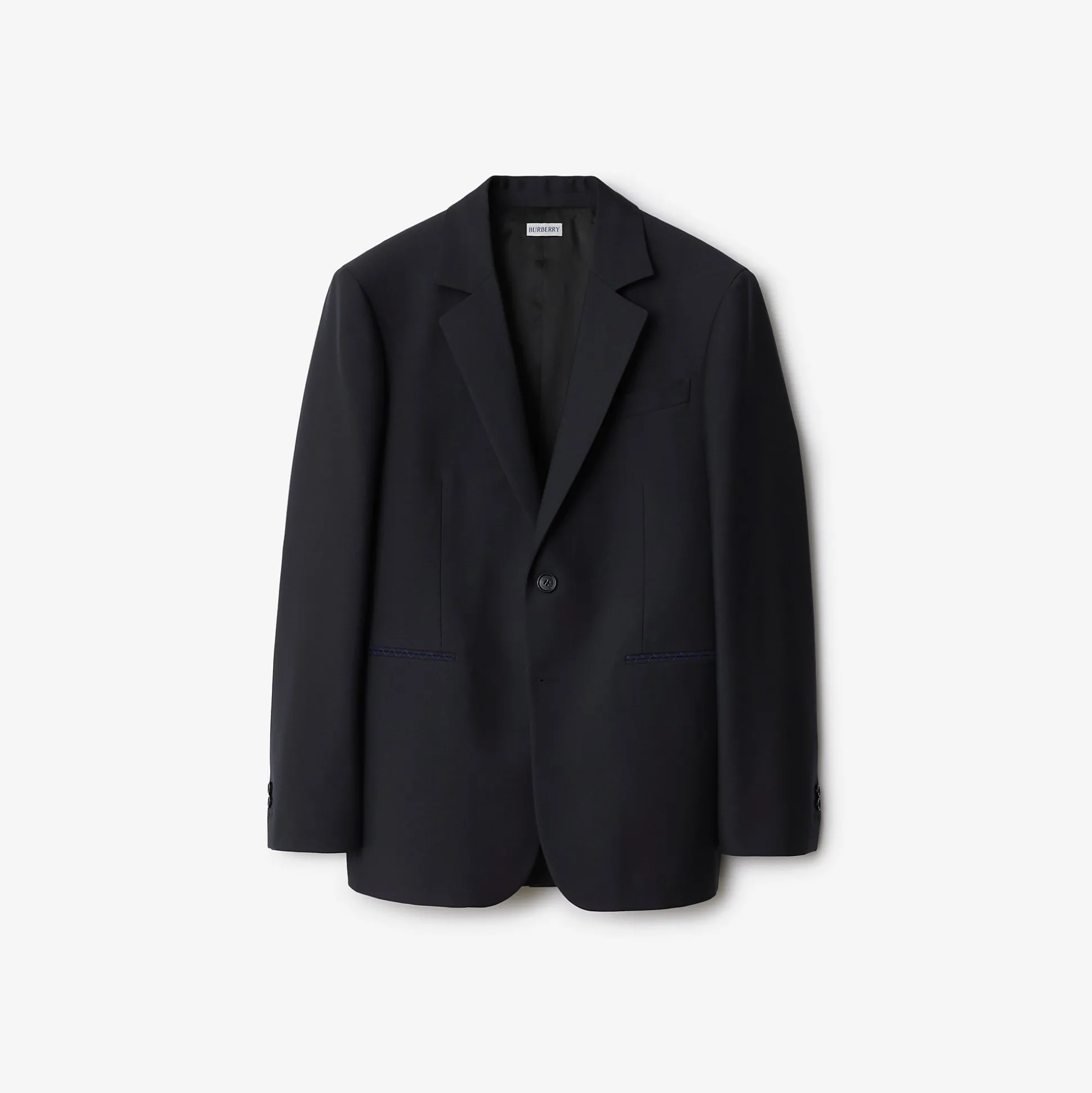 Shop Burberry Wool Tailored Jacket Navy