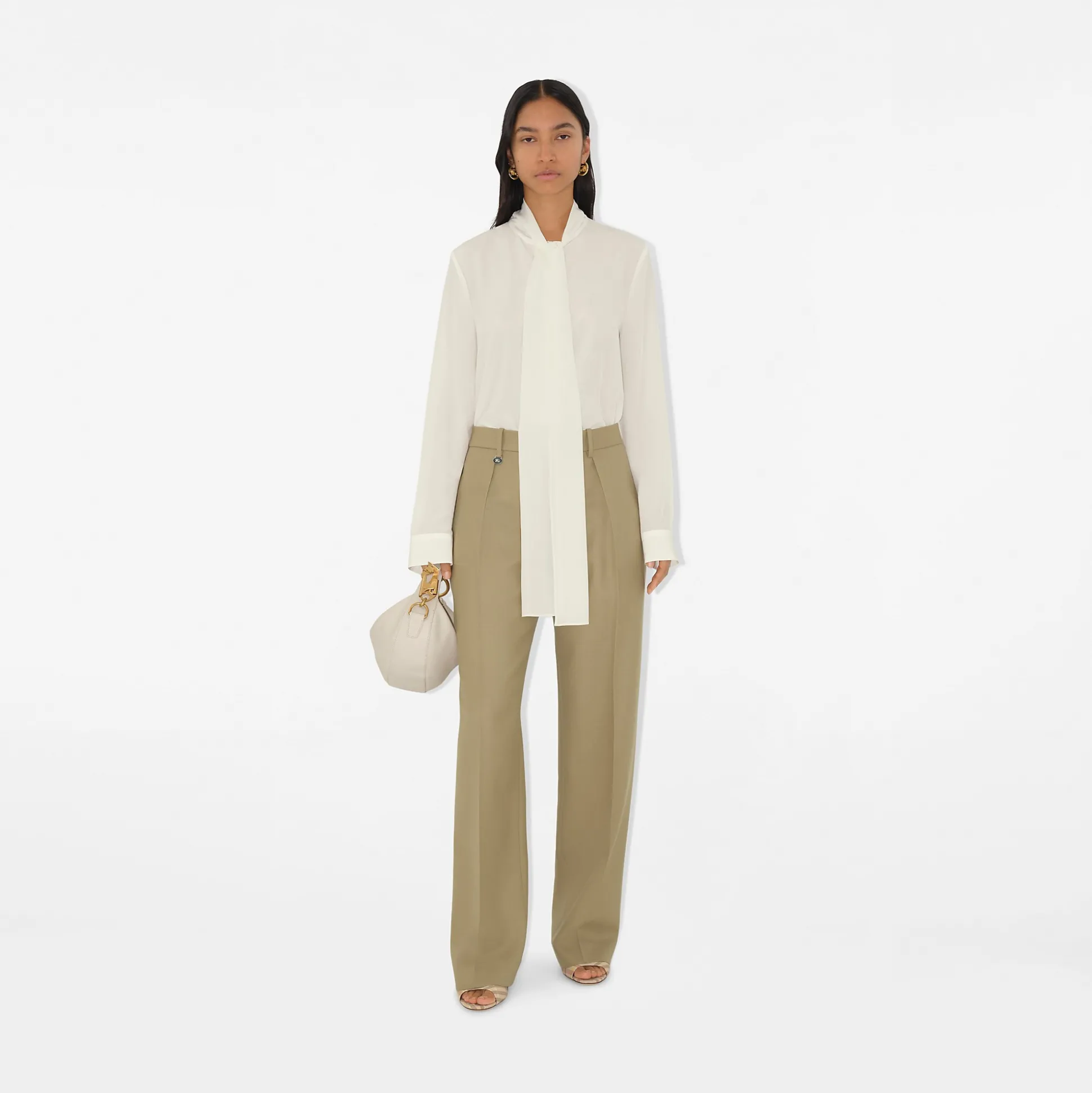 New Burberry Wool Tailored Trousers Flax